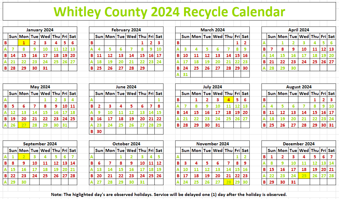 2024 Recycling Calendar